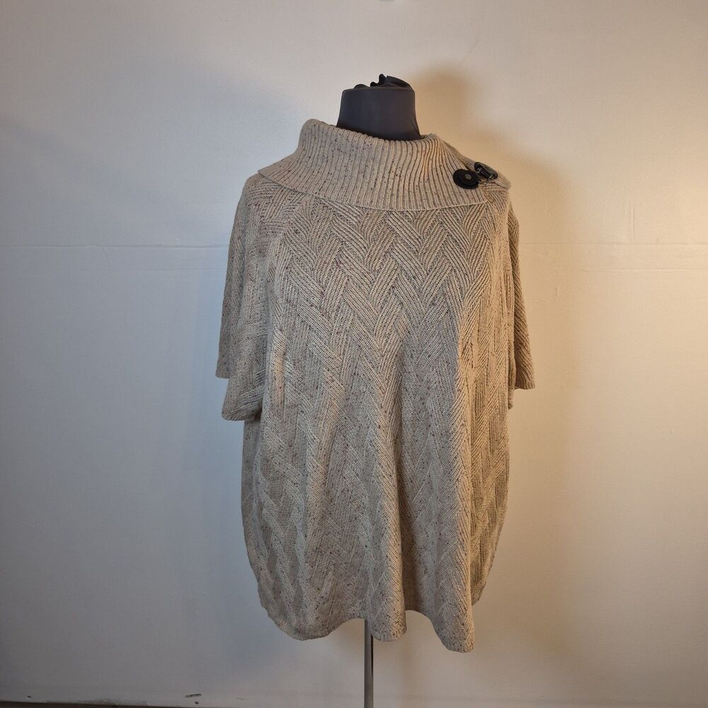 Lane Bryant Womens Cowl Neck Sweater Size 26/28 Beige Short Sleeve Collar Buckle